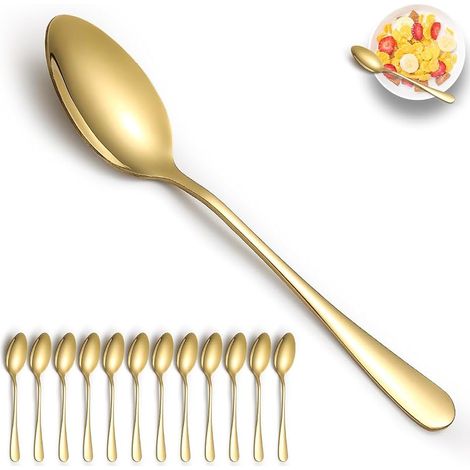 ReaNea 12-teiliges goldenes Esslöffel-Set, titanvergoldete Edelstahl-Esslöffel, Suppenlöffel für Zuhause, Restaurant, Hochzeiten, Partys