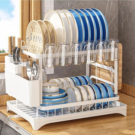 Égouttoir à vaisselle pour évier, égouttoir de comptoir, égouttoir en acier inoxydable, égouttoir de comptoir, bec pivotant réglable (blanc) - RWPanier (1/5)