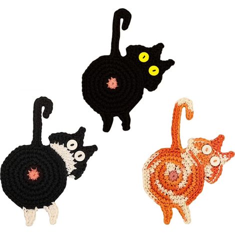 Herrnalise 3er-Pack Katzenpopo-Untersetzer, lustige handgefertigte Häkelmatte für Kaffee & Tee - niedliches Katzenpopo-Deko-Geschenk für Katzenliebhaber (1/5)