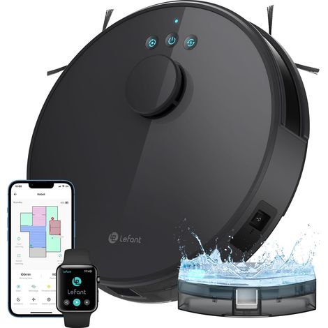 Robot Aspirateur Laveur 2 en 1 5500Pa, Navigation LiDAR, Cartographie Multi-étage, Zones Virtuelles, Connecté par APP/WiFi, Idéal pour Poils d'animaux Tapis Sols Durs, M1 Noir (1/5)