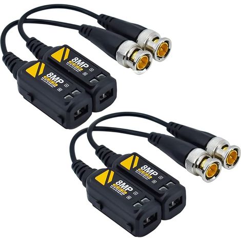 2 Paires d'émetteur-récepteur vidéo Balun HD BNC passif 8MP / 4K via un câble UTP RJ45 Connecteurs de câble AHD/TVI/CVI/CVBS pour caméras de sécurité CCTV 720P/960P/1080P/3/4/5/ 8MP (1/5)