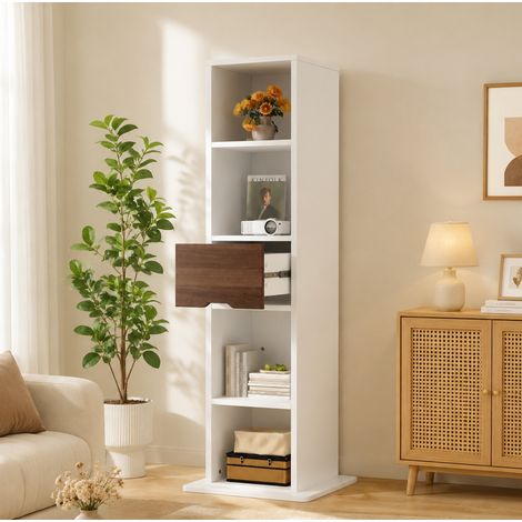 Armario expositor giratorio 45 x 45 x 168 cm con espejo de cuerpo entero, MDF blanco (1/5)