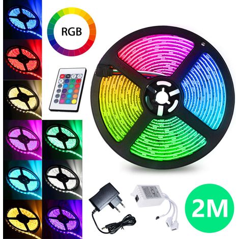 Jiubiaz Cinta LED para interiores de 2 m, guirnalda luminosa autoadhesiva, regulable, 60 LED, cambios de color, incluye mando a distancia de 24 teclas