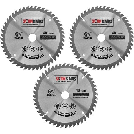 Saxton TCT lames de scie circulaire pour le bois 160 mm x 48 dents x 20 mm alésage compatible avec Festool TS55 Bosch Makita (Pack of 3) (1/5)