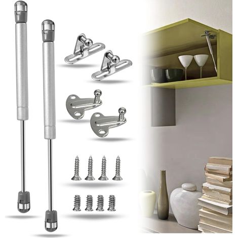Lot de 2 Vérins à gaz, Entraxe 198 mm, Fixations incluses, Pour meubles et portes (1/5)