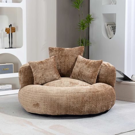 Canapé relaxant lazy canapé 3 coussins chenille marron dossier haut intérieur extérieur salon (1/5)