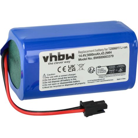 vhbw Battery Replacement for Eufy T2996011, U092-INR-MH1-4S1P for Home Cleaner (3000 mAh, 14.4 V, Li-Ion)