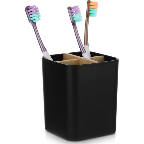 Porte-brosse à dents/dentifrice écologique, antidérapant, avec système de drainage, pour un rangement optimal sur le plan de travail, noir. (1/5)