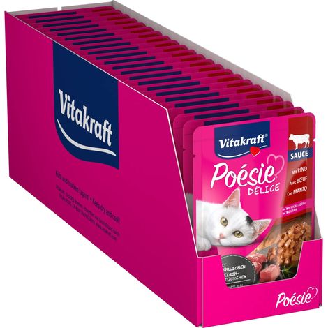 Vitakraft Poésie Délice, alimento umido gatto, con gustoso manzo in salsa, per gatti adulti, equilibrato dal punto di vista nutrizionale, senza l'aggiunta di zuccheri e cereali (23x 85g) (1/5)