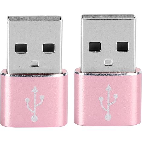 Adaptateur USB-C vers USB en Alliage d'Aluminium pour Charge et Transfert de Données - 2 Pièces (Rose) (1/5)