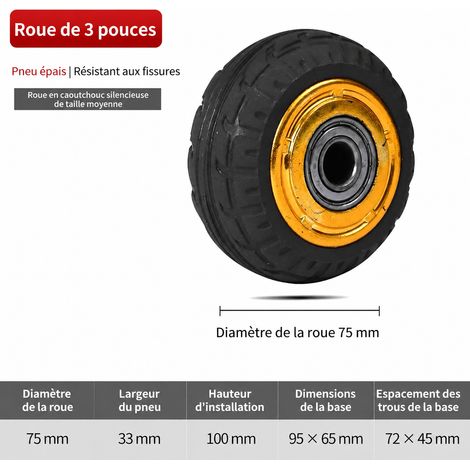 Roue seule en caoutchouc 3 pouces 75 mm dorée silencieuse sans support doré 3 32 200 7,5 × 3,2 × 10,3 cm 200 g – Livraison gratuite