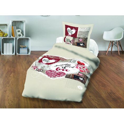 Parure housse de couette Coton Ecru 140 x 200 x 1 cm