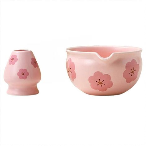 2 pieces traditionnel japonais matcha bol et whisk support thé bol pour table thé ceremony fête gift snowflake rose (1/5)