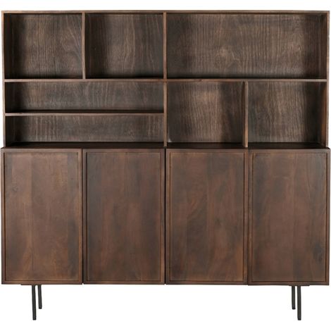 GORDES-Vaisselier 4 portes 180 cm en bois massif brun (1/5)