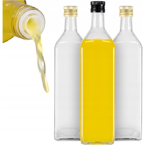 10 botellas de MARASCA CLEAR de 1000 ml con dosificador para aceite de oliva, vinagre y zumo de 1 litro.
