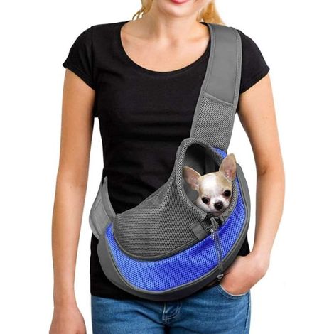 Sac de Transport Chien Sac Bandoulière Filet Respirant pour Chien et Chat Chiot épaule pour Animaux de Compagnie Sling Sac Transporteur Réglable Sac de Voyage pour Petits Animaux Chien,L (1/5)