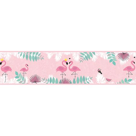 Frise papier peint animaux flamant rose Frise murale parfaite pour chambre d'enfant Frise papier peint rose facile à coller (1/4)