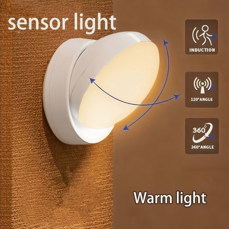 Luz nocturna con sensor de movimiento, rotación de 360 grados y base magnética, con inducción automática para mesita de noche, armario, escaleras o escritorio. (1/5)