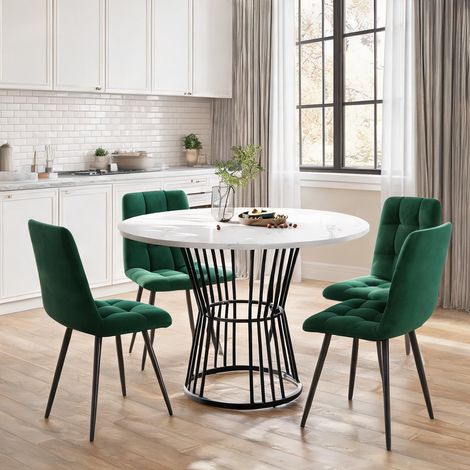 Ensemble table et chaises de cuisine rond blanc 100 cm métal (1/5)