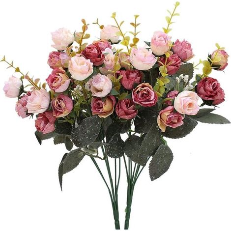 21 roses artificielles, 2 bouquets de roses diamant pour mariages et décoration intérieure, supports artificiels pour vases, roses (1/5)