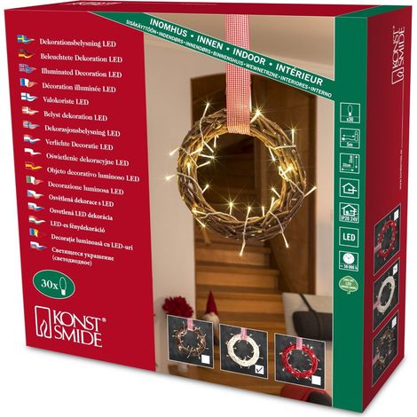 Couronne Bois avec Ruban 30 LED Blanc Chaud + Câble Transparent 24 V (1/3)