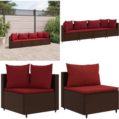 4-tlg. Garten-Sofagarnitur mit Kissen Braun Poly Rattan - Gartenmöbel - Lounge Set - Esszimmergarnitur - Rattan Möbel - Garten Sofa - Home & Living (1/5)