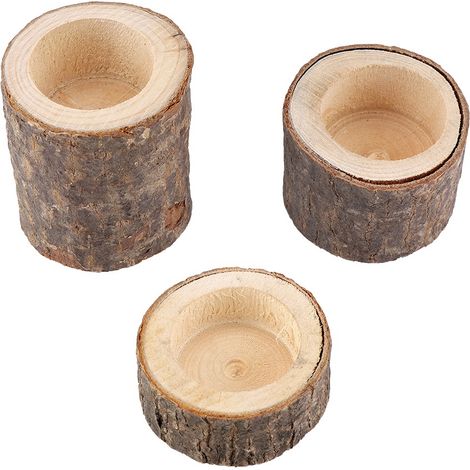 Support Bougeoir en Bois Naturel - Lot de 3 Décorations Rustiques pour Chandelles ou Plantes