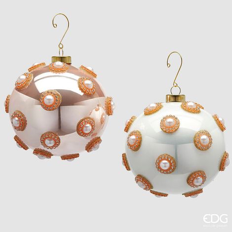 EDG Enzo De Gasperi Addobbo Palla Natale con Perle e Strass Ass. D 13 Cm White Pink 1 Pz