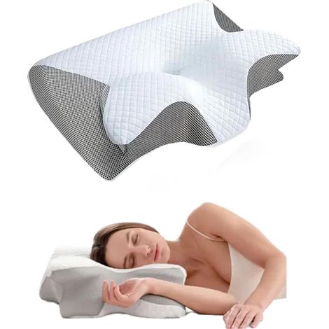 Oreiller ergonomique en mousse à mémoire de forme, Coussin de soutien pour dormeurs sur le dos et sur le ventre – Conçu pour les dormeurs sur le côté avec maintien des épaules, du dos et de la nuque (1/4)