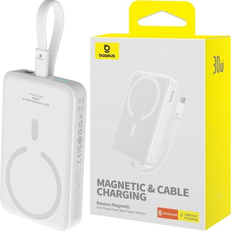 Baseus Magnetic Mini Power Bank de 10000 mAh, USB-C, 30 W, MagSafe (Blanco)