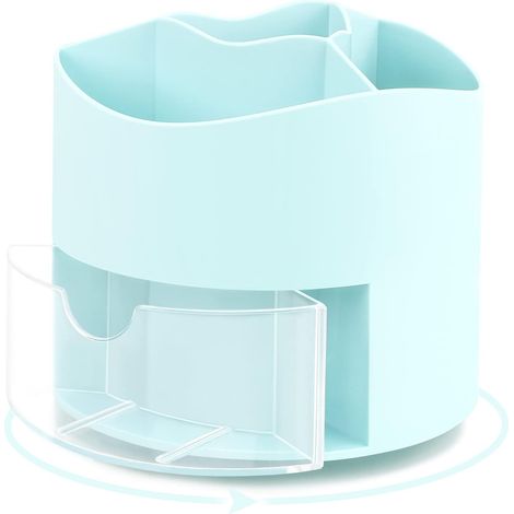 Organisateur de cosmétiques, bleu, 4 compartiments, rotatif, pour plan de travail, chambre ou salle de bain.-AquaForge (1/4)