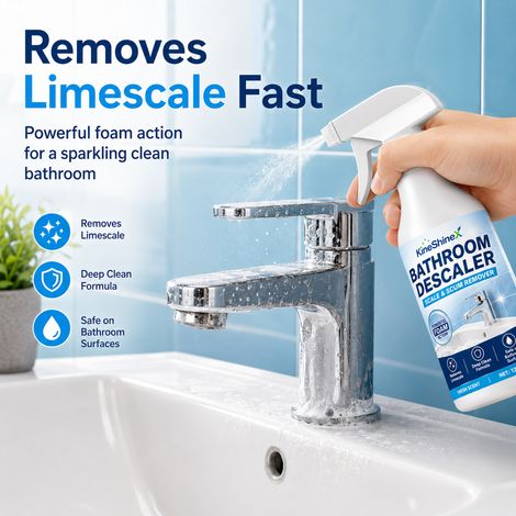 KineShineX Bathroom Foam Descaling Spray for Tile Faucets, Shower Enclosures, and Bathroom Cleaning (1/5)