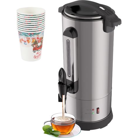 Randaco Distributeur de vin chaud 10 L inox argenté, 1500 W, 30–110 °C, robinet et 10 gobelets (1/5)
