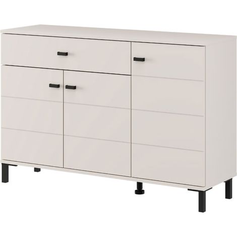 Credenza Djanet, Madia un Cassetto, 2 Ripiani, Apertura Battente, Scorrevole, 116x35x78h cm Bianco Crema