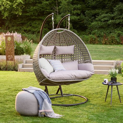 HOME DELUXE - Polyrattan Hängesessel TWIN Farbe: Grau Poly Rattan Hängesessel Hängekorb (1/5)