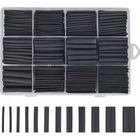 Gaine thermorétractable noire (625 unités), assortiment de 8 tailles (1-10 mm). (1/4)