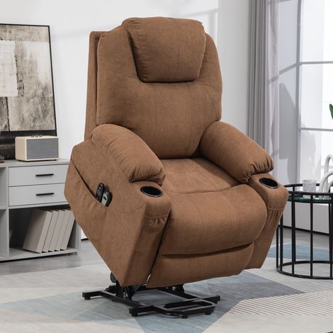 Poltrona Alzapersona Elettrica Reclinabile con 8 Punti Massaggianti e Riscaldato, Poltrona Moderna in Tessuto Effetto Lino con Telecomando, 90x101x107 cm, Caffè (1/5)