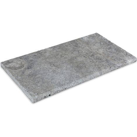 Margelle de piscine en travertin gris silver – Dimensions 61x33x3 cm – Bord rond – Finition vieillie pour extérieur (1/3)