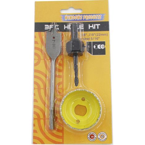 3Pcs Metal Flat Drill Hole Saw Drill Bit Set For Wood Board Plastic(Yellow)