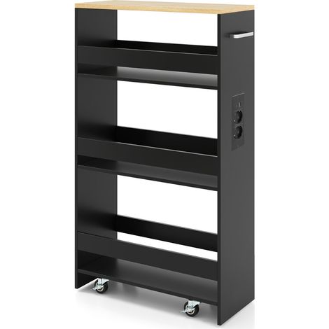 Carro de almacenamiento delgado de 47,5 x 20 x 80,5 cm con cómoda estación de carga diseño moderno en madera de ingeniería negra 200018939