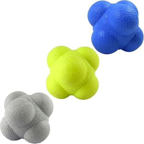 Ballon Réactif - 2,83 Pouces - En Caoutchouc Haute Densité - Pour Entraînement de Coordination Œil-Main et Réactivité - Lot de 3 (Bleu Jaune Gris) (1/3)