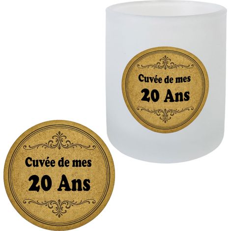 Verre dépoli cuvée de mes 20 ans avec sous-verre assorti (1/4)