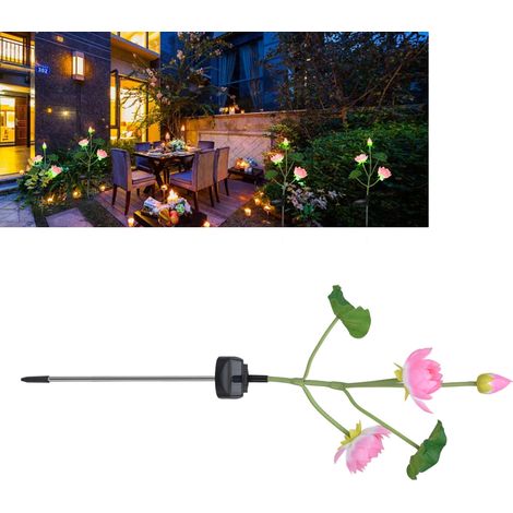 Lampe solaire en forme de fleur, étanche IP65, avec prise de terre pour jardin, terrasse, cour (fleur rose, LED multicolore). (1/5)