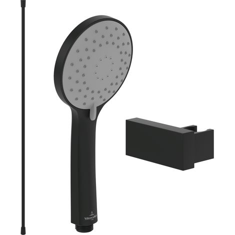Villeroy & Boch Universal Showers Handbrause-Set (3 in 1 Bundle), bestehend aus Duschkopf inkl. Handbrausehalter (eckig) und Handbrauseschlauch 1,60m, Matt Black