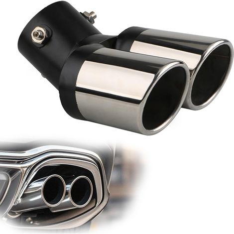 63mm(Entrée) Tuyau d'Échappement,Silencieux Queue Double Sortie,Acier Inoxydable Extrémités De Tuyau d'Échappement,Conception De Coude Noir Argenté,Convient Aux Voitures De Petite Cylindrée (1/5)