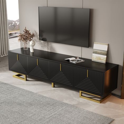 DESMIU Meuble TV avec 4 portes, étagères intérieures, charnières amorties et pieds réglables, noir, 160 × 38 × 44.5 cm (1/5)