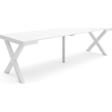 Skraut Home - Table console extensible, Console meuble, 260, Pour 12 personnes, Pieds bois massif, Style moderne, Blanc (1/5)