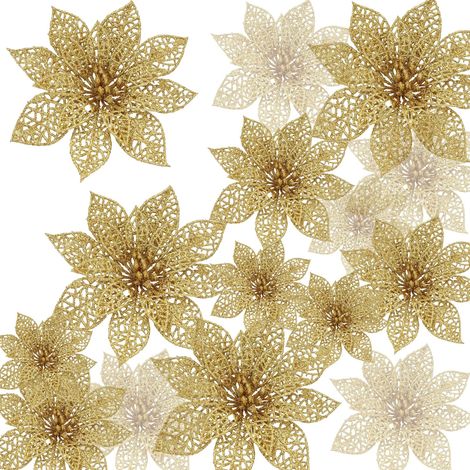 24 Pièces Fleur de Noel 3 Tailles Decoration Noel Sapin avec Paillettes (1/5)