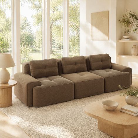 Sofá modular de esquina de 3 plazas, asiento profundo, 293 x 104 x 69 cm, pana marrón OKWISH (1/5)