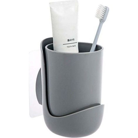Porte-brosse à dents de salle de bain, boîte de rangement murale pour gobelets de rince-bouche, porte-gobelets mural pour brosse à dents (gris) (1/5)